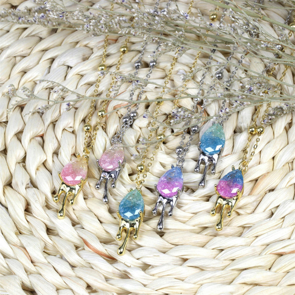 سحر على شكل دمعة، ألوان متدرجة، سحر كريستالي، قلادة متدلية، صناعة قلادات السوار، نتائج مجوهرات مطلية بالذهب ZZ038