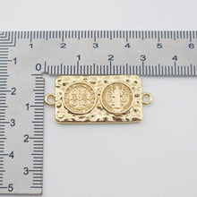 Load image into Gallery viewer, Cross Charm, Coin Pendant, Rectangle Connector, 18K Gold Plated CZ Pave Religions Pendant, Necklace Making Charm, Jewelry Findings S1168