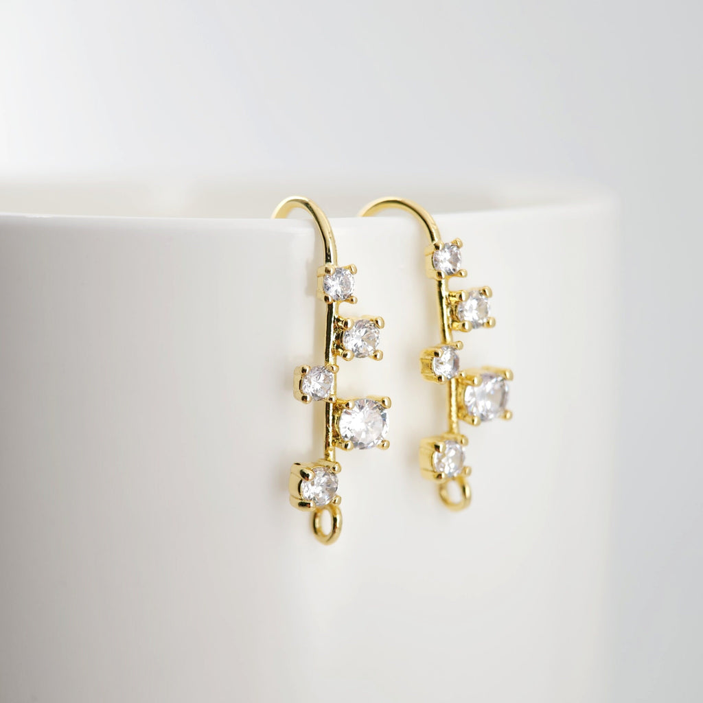 18K Gold Plated Ear Wires, Multiple small cubic zirconias Pave Earring Hooks, Nickel Free, Fish Hooks, Ear Wires for Jewelry Making D0185