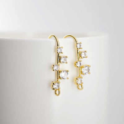 18K Gold Plated Ear Wires, Multiple small cubic zirconias Pave Earring Hooks, Nickel Free, Fish Hooks, Ear Wires for Jewelry Making D0185