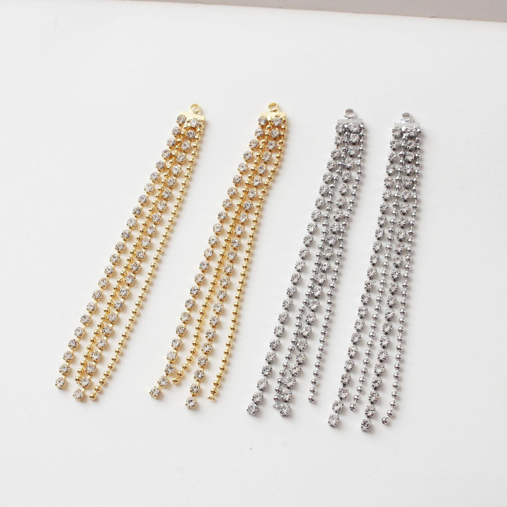 Gold Beads Chain Tassel Pendant, CZ Pave Chain Charm, Cubic Zirconia, 18K Gold Plated Earring Chain Pendant, Earring Findings GZ613