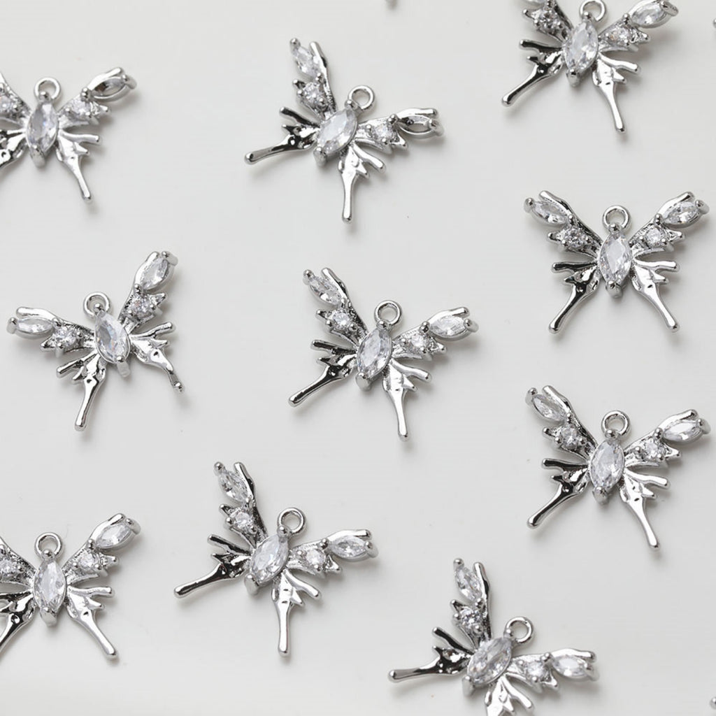 Butterfly Charm, Gold Plated Pave Pendant, Pave CZ, Silver Butterfly, Necklace Jewelry Finding GZ520