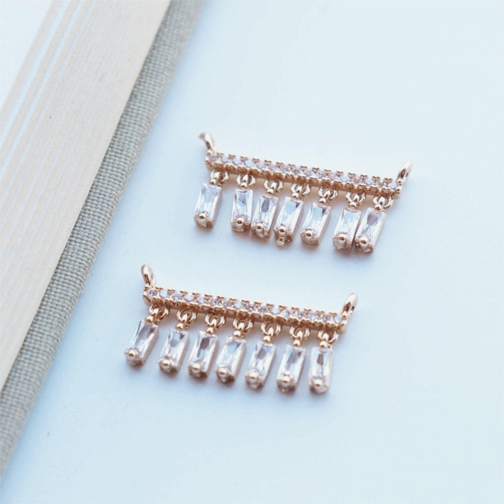 CZ Pave T-shaped Charm, Cubic Zircon Crystal Pendant, Bracelet Necklace Pendant, 14K Real Gold Plated, Jewelry Findings STG036-F187