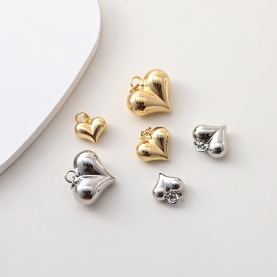 Dijes de corazón de oro, chapados en oro de 18 quilates, colgante de amor 3D, para hacer colgantes en collares y pulseras, accesorios de joyería S1380