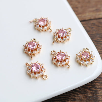 10pcs Flower Connector, Cubic Zircon Crystal Pendant, Bracelet Necklace Pendant, 14K Real Gold Plated, Jewelry Findings HL108-F076