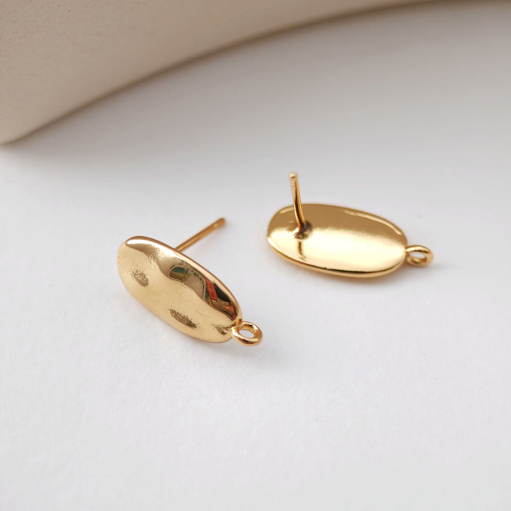 18K Gold Oval Hammered Post With Loop, Oval Stud Earring Nickel Free, 15.6*7.6mm, Hypoallergenic Earring Findings S1182