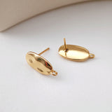 18K Gold Oval Hammered Post With Loop, Oval Stud Earring Nickel Free, 15.6*7.6mm, Hypoallergenic Earring Findings S1182