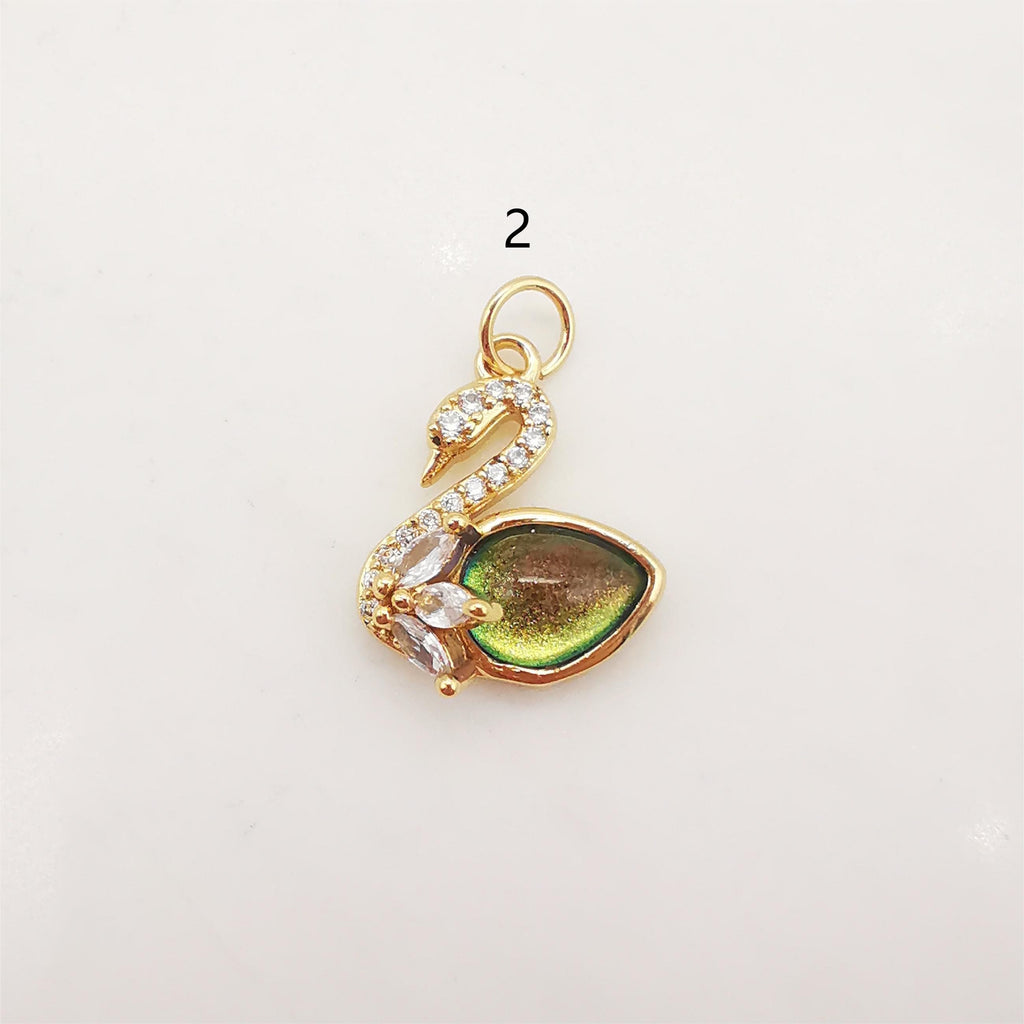 Dijes de cisne con pavé de cristal, dijes de piedras preciosas bañados en oro de 18 quilates, colgante de pájaro, dije para hacer collares, accesorios de joyería S20284