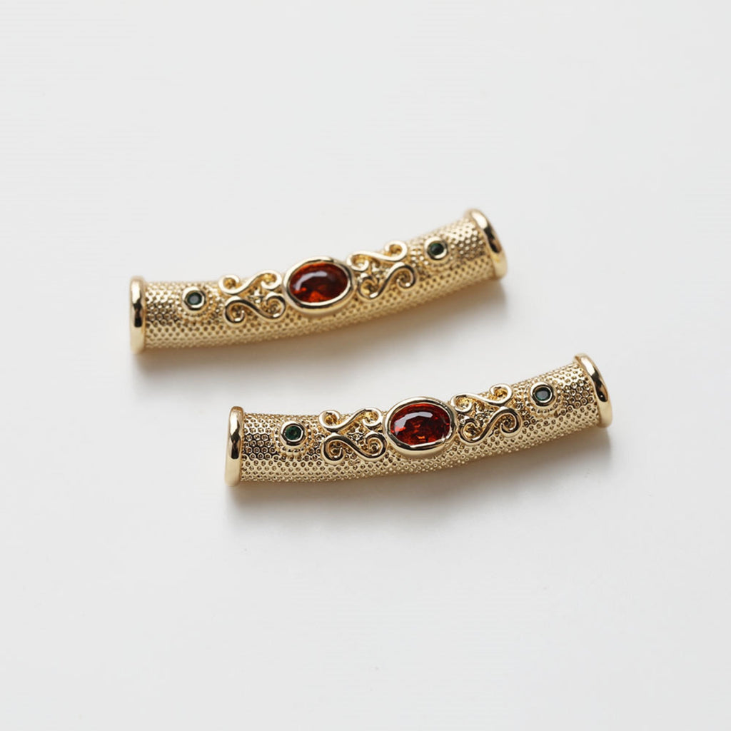 Vintage Curved Spacer Beads, Zircon Curved Tube Beads, 14K Gold/Silver Plated, Bracelet and Necklace Making， Jewelry Findings SC027