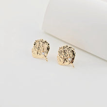 Load image into Gallery viewer, Irregular Pleated Post with Loop, 18K Gold Plated, Pave CZ, S925 Silver Pin Nickel Free Earrings, Hypoallergenic Earring Findings ZX282