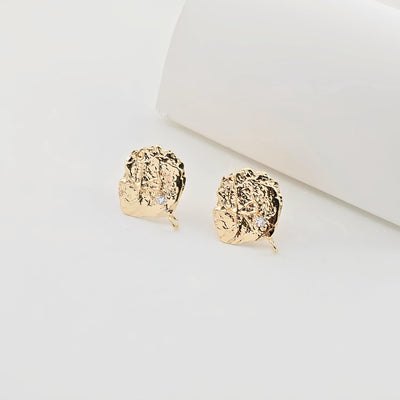 Irregular Pleated Post with Loop, 18K Gold Plated, Pave CZ, S925 Silver Pin Nickel Free Earrings, Hypoallergenic Earring Findings ZX282