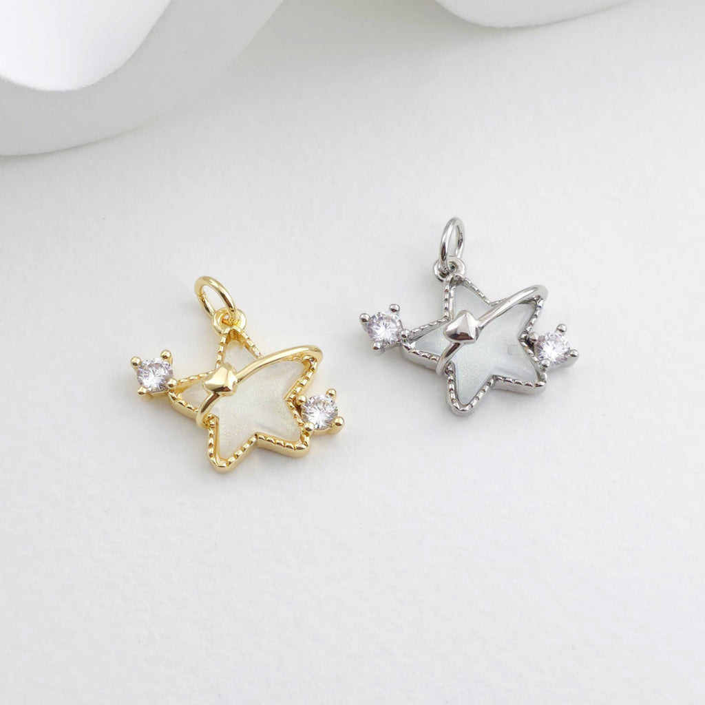 Crystal Tiny Star Charms, Cubic Zirconia Pave, 18K Gold/Silver Plated Star Pendant, Jewelry Findings S1295
