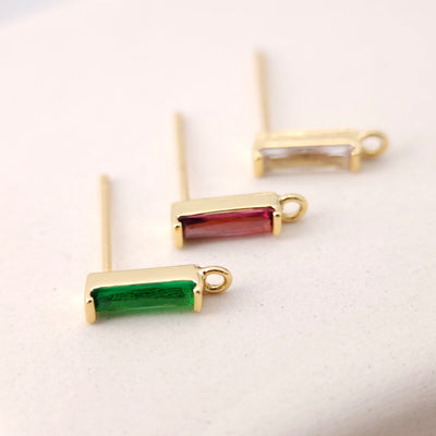 4 pendientes rectangulares con pasadores, pavé de circonitas rojas, verdes y transparentes, de plata S925, sin níquel, chapado en oro de 18 quilates, S1194