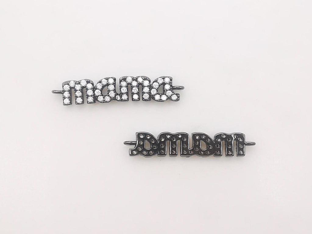 Cubic MAMA Connector, 18K Gold Plated Micro CZ Pave Connector Charm, Necklace Making Findings, 24x5mm, Jewelry Finding Gift for Mom S907