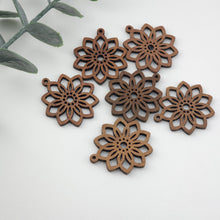 Load image into Gallery viewer, 4PCS Wood Pendant, Wooden Flower Charm, Reclaimed Walnut Wood, Nickel Free, Natural Jewelry Finding JT986