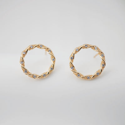 18K Gold Round Post With Loop, CZ Pave, S925 Silver Pin, Openwork Round Stud Nickel Free, 15mm, Hypoallergenic Earring Findings ZX205