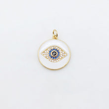 Load image into Gallery viewer, Enamel Cubic Evil Eye Charm, 18K Gold Plated Micro CZ Pave Round Pendant, 19mm, Necklace Making Charm, Jewelry Findings S20505