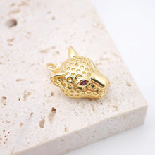 Load image into Gallery viewer, Leopard Head Spacer Pendant, 18K Gold Animal Head Charm For Bracelet Necklace Making, CZ Pave, Jewelry Findings S20639