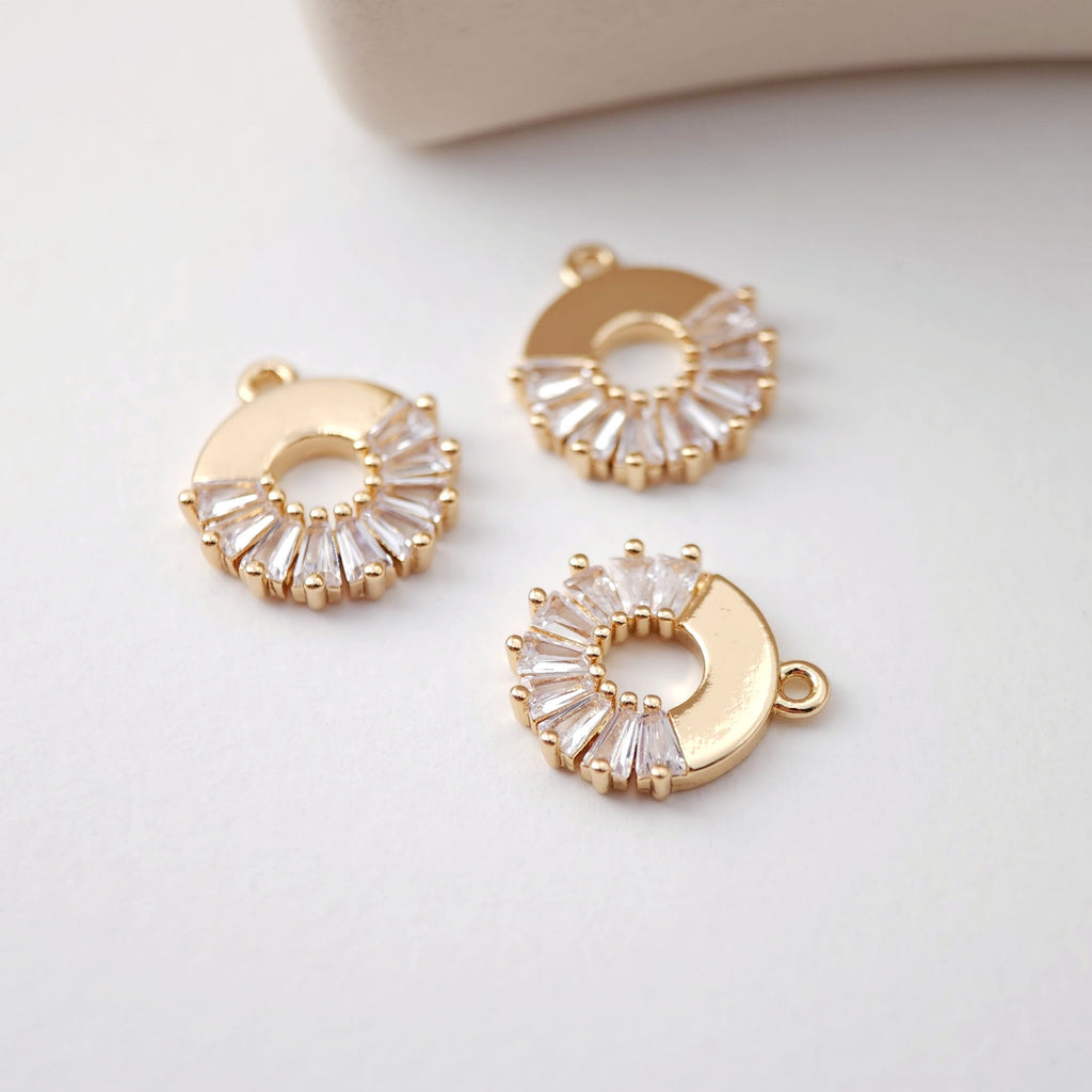 CZ Pave Circle Charm, Cubic Pendant, Earring Connectors, Real Gold Plated Brass Earring Charms, Jewelry Findings D0080