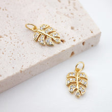 Load image into Gallery viewer, Cubic Leaf Charms, 18K Gold Leaf Pendants, 15x10mm, Micro pave charms for Necklace Bracelet Earring, Jewelry Findings S732