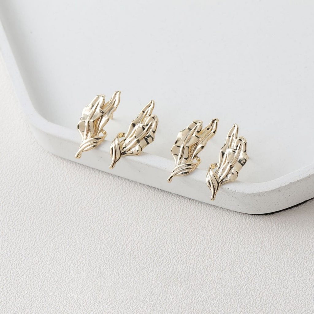Irregular Leaf Ear Post With Loop, S925 Silver Ear Pin Nickel Free Earrings, Gold/Silver Ear Stud, Hypoallergenic Earring Findings BB120