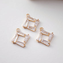 Load image into Gallery viewer, CZ Pave Rhombic Connector, Cubic Pendant, Earring Connectors, Real Gold Plated Brass Earring Charms, Jewelry Findings D0053