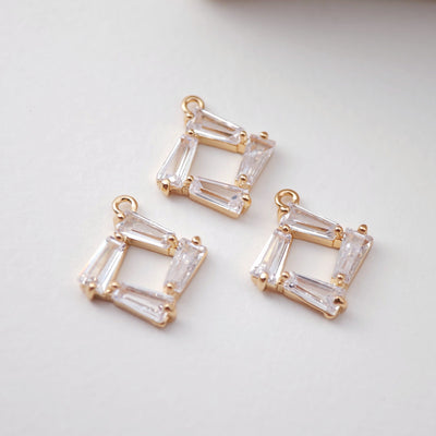 CZ Pave Rhombic Connector, Cubic Pendant, Earring Connectors, Real Gold Plated Brass Earring Charms, Jewelry Findings D0053
