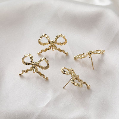 Bow Tie Earring Post With Loop, 14K Gold/Silver/Matte Gold, S925 Silver Pin Nickel Free Earrings, Bow Tie Ear Stud with Loop BB100-D0311