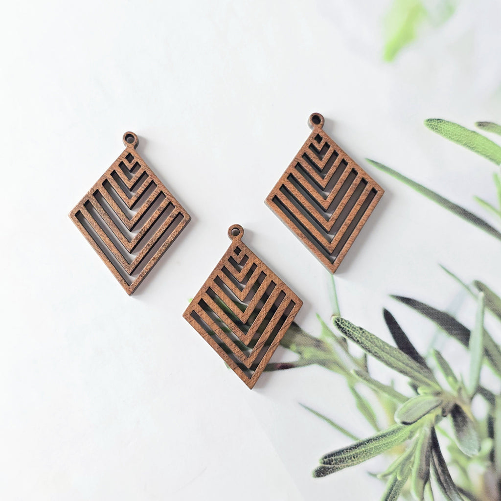 2PCS Rhomboid Wood Charms, Drop Wooden Pendant, Reclaimed Walnut Wood, Geometric Statement Wood Earrings Diy Ideas JT960