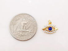 Load image into Gallery viewer, Blue Evil Eye Charm, 18K Gold Plated Micro CZ Pave Eye Pendant, 14x10mm, Necklace Making Charm, Jewelry Findings S930