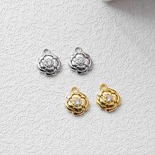 Load image into Gallery viewer, Flower Charm, Cubic Zircon Crystal Flower Pendant, CZ Earring Charms,  Real Gold Plated Brass Earring Charms, Jewelry Findings D0371