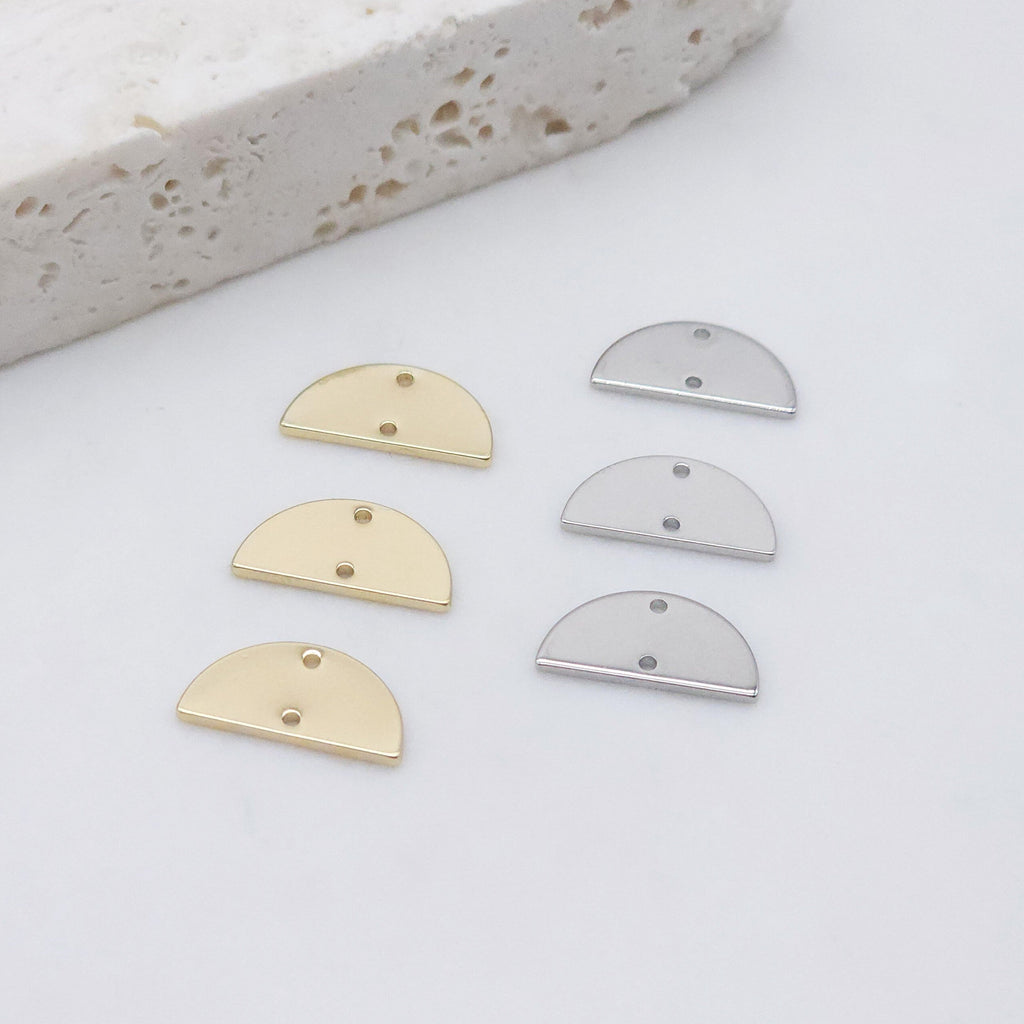 10pcs Half Circle Connector with 2 holes, 14K Gold Plated, Semi-Circle Connectors, 21*11mm Jewelry Findings ZZ090-D0005