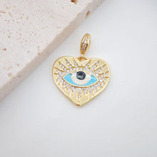 Load image into Gallery viewer, Heart Shape Evil Eye Charm, 18K Gold Plated Micro CZ Pave Enamel Eye Pendant, 22x20mm, Necklace Making Charm, Jewelry Findings S901