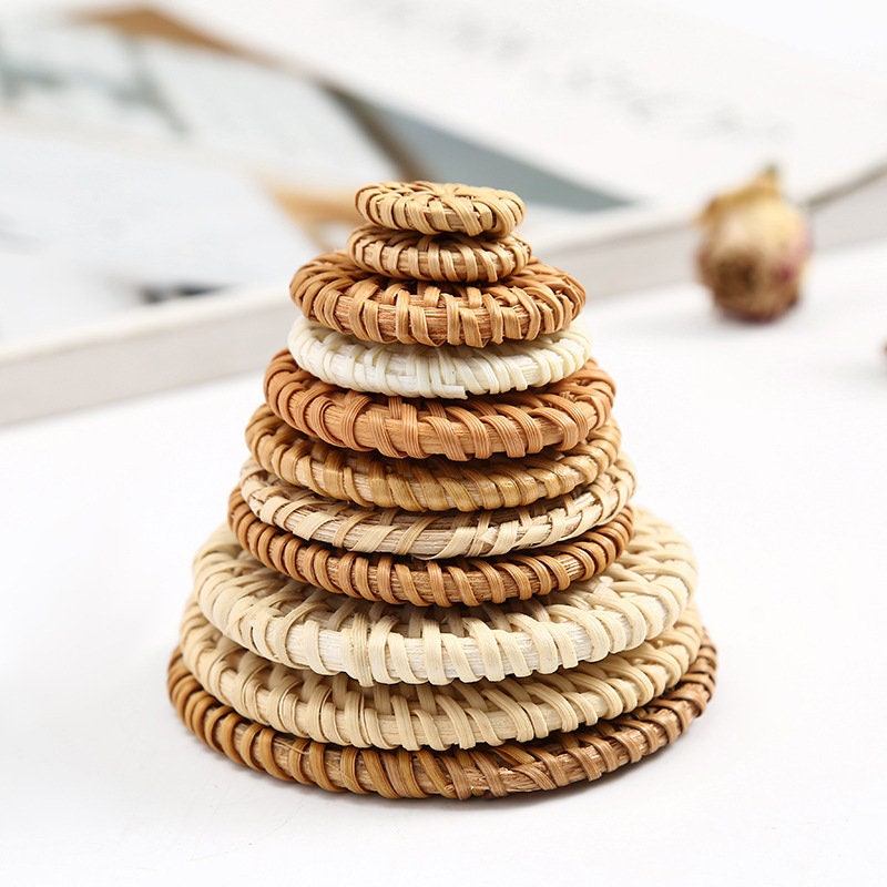 Rattan Weaving Round-shaped Earring Findings, Boho earring making, Vacation Style Hawaii Handmade Earring Finding BS011