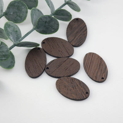 4PCS Wood Pendant, Oval Wooden Charm, Reclaimed Walnut Wood, Nickel Free, Natural Jewelry Finding JT994