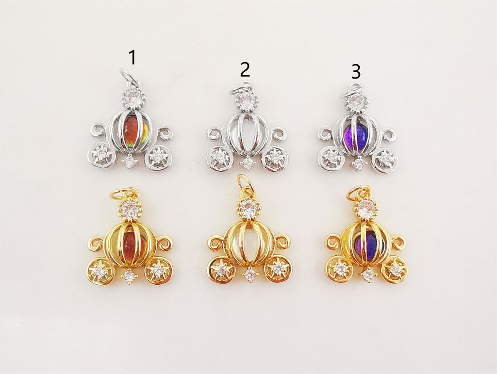 Pumpkin Carriage Charms, 18K Gold Plated CZ Pave Charms, Crystal Pave Pendant, Cinderella's Carriage Pendant, Jewelry Findings S20280