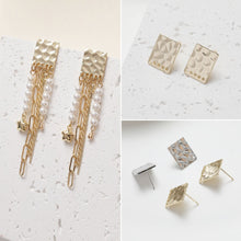 Load image into Gallery viewer, Hammered Square Post with Loops, 14K Gold/Silver Plated, S925 Silver Pin Nickel Free Earrings, Hypoallergenic Earring Findings GZ254