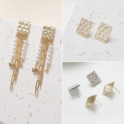 Hammered Square Post with Loops, 14K Gold/Silver Plated, S925 Silver Pin Nickel Free Earrings, Hypoallergenic Earring Findings GZ254