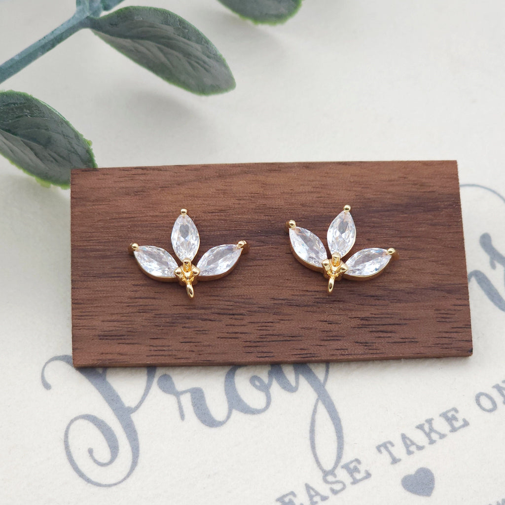 Fan-shaped  CZ Earring Post With Loop, S925 Silver Pin Nickel Free Post, 18K gold Plated, Sector Hypoallergenic Earring Findings ZX178