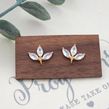 Load image into Gallery viewer, Fan-shaped  CZ Earring Post With Loop, S925 Silver Pin Nickel Free Post, 18K gold Plated, Sector Hypoallergenic Earring Findings ZX178