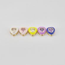 Cargar imagen en el visor de la galería, 2 cuentas espaciadoras de corazón esmaltadas, chapadas en oro de 18 quilates, con pavé de circonitas cúbicas, de 8 mm, para colgante de corazón, suministros para bisutería S20663