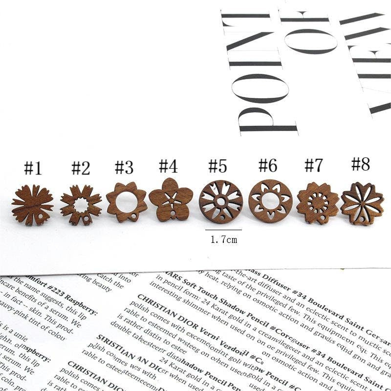 10PCS Wooden Flower Studs Collection, Geometric Wooden Earring Findings, Nickel Free, Earring Finding MY019-JT001