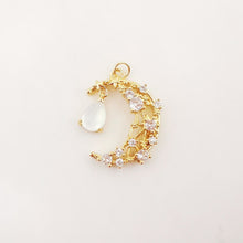 Load image into Gallery viewer, Dainty Crescent Moon Charm, CZ Pave Moon Pendant, Drop Crystal Multi Color, 18K Gold Plated, Necklace Pendant Findings S20276