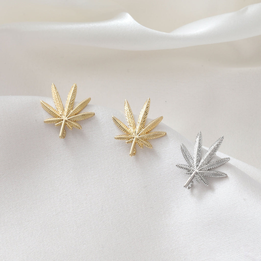 Gold/Silver Maple leaves Earring Post With Loop, S925 Silver Ear Pin Nickel Free Earrings, Hypoallergenic Earring Findings JJ020