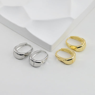 Gold Oval Ear Hoops, 18K Gold/Silver Plated Leverback Earrings, Huggie Hoops Earring D0565