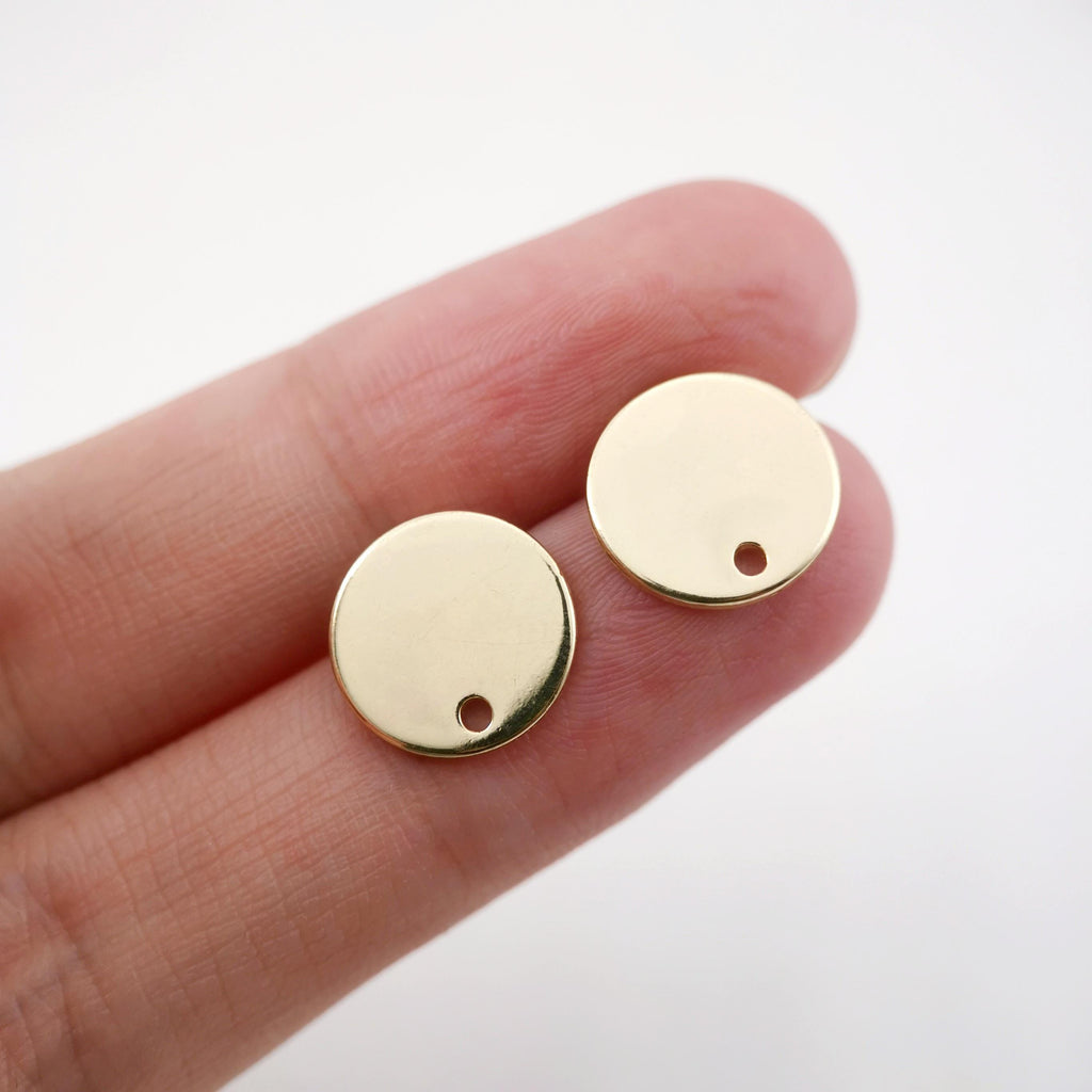 10pcs 18K Gold Round Post With Loop, Round Stud Earring Nickel Free, 10mm, 12mm, 15mm, Hypoallergenic Earring Findings QR024-ZX7043