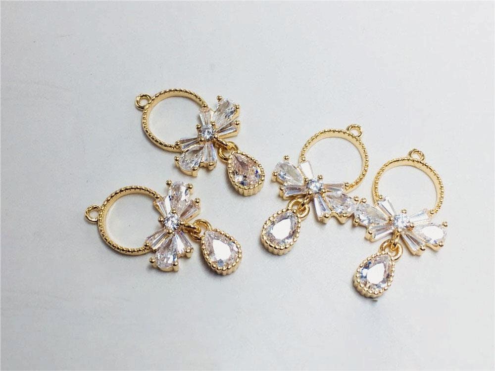 CZ Pave Bow Tie Charm, Cubic Zircon Crystal Bow Tie Pendant,  Necklace Pendant, 14K Real Gold Plated Charm, Jewelry Findings JY012-F010