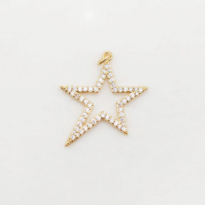 Openwork Star Charms, Pave Cubic Star Pendant, 25mm, 18K Gold Plated, Necklace charms, Jewelry Findings S20395