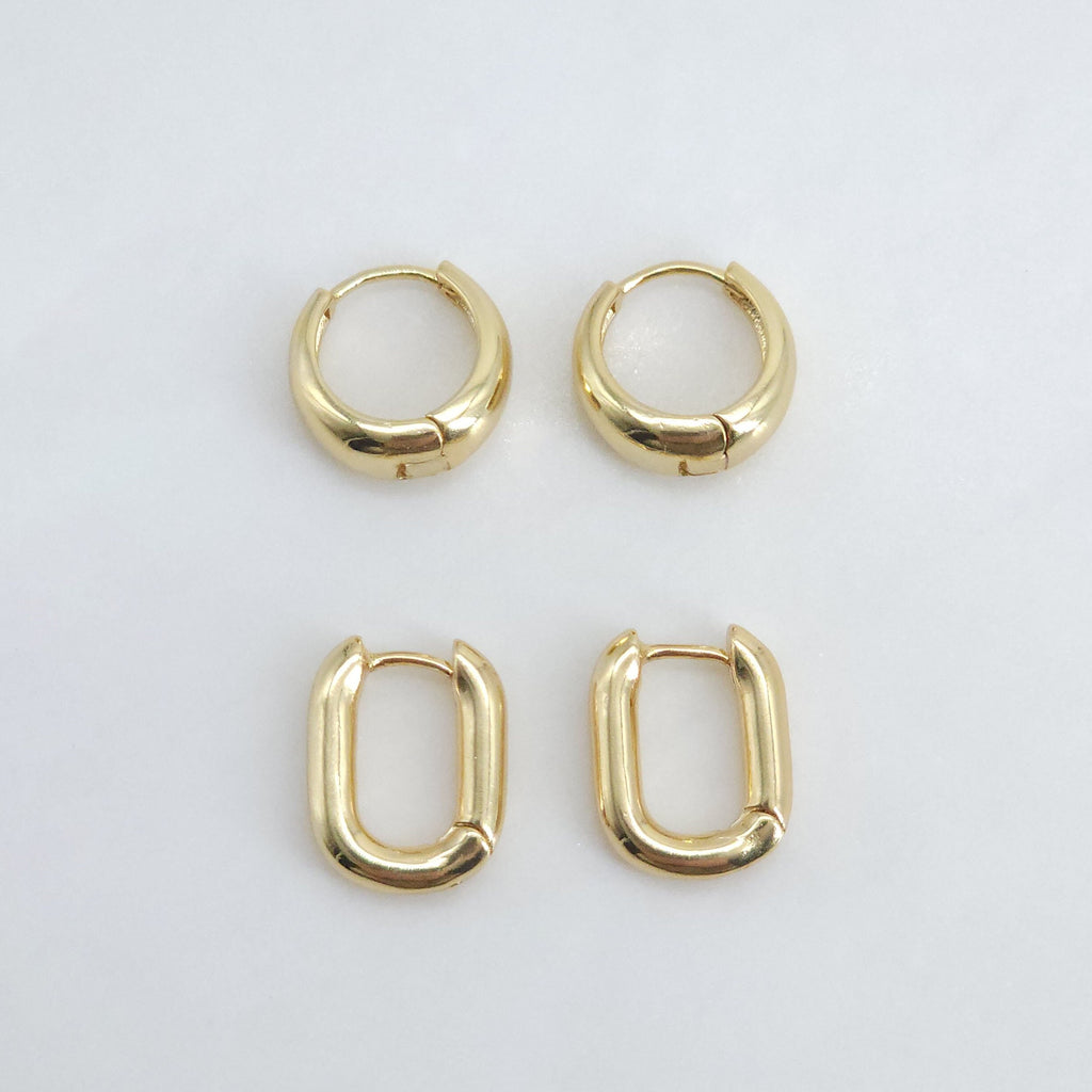 Gold Ear Hoops, C Shape, Round, U Shape, 18K Gold Plated Leverback Earrings, Huggie Hoops Earring S20388-D0574