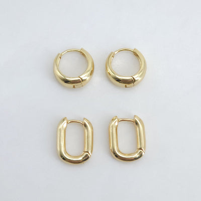 Gold Ear Hoops, C Shape, Round, U Shape, 18K Gold Plated Leverback Earrings, Huggie Hoops Earring S20388-D0574